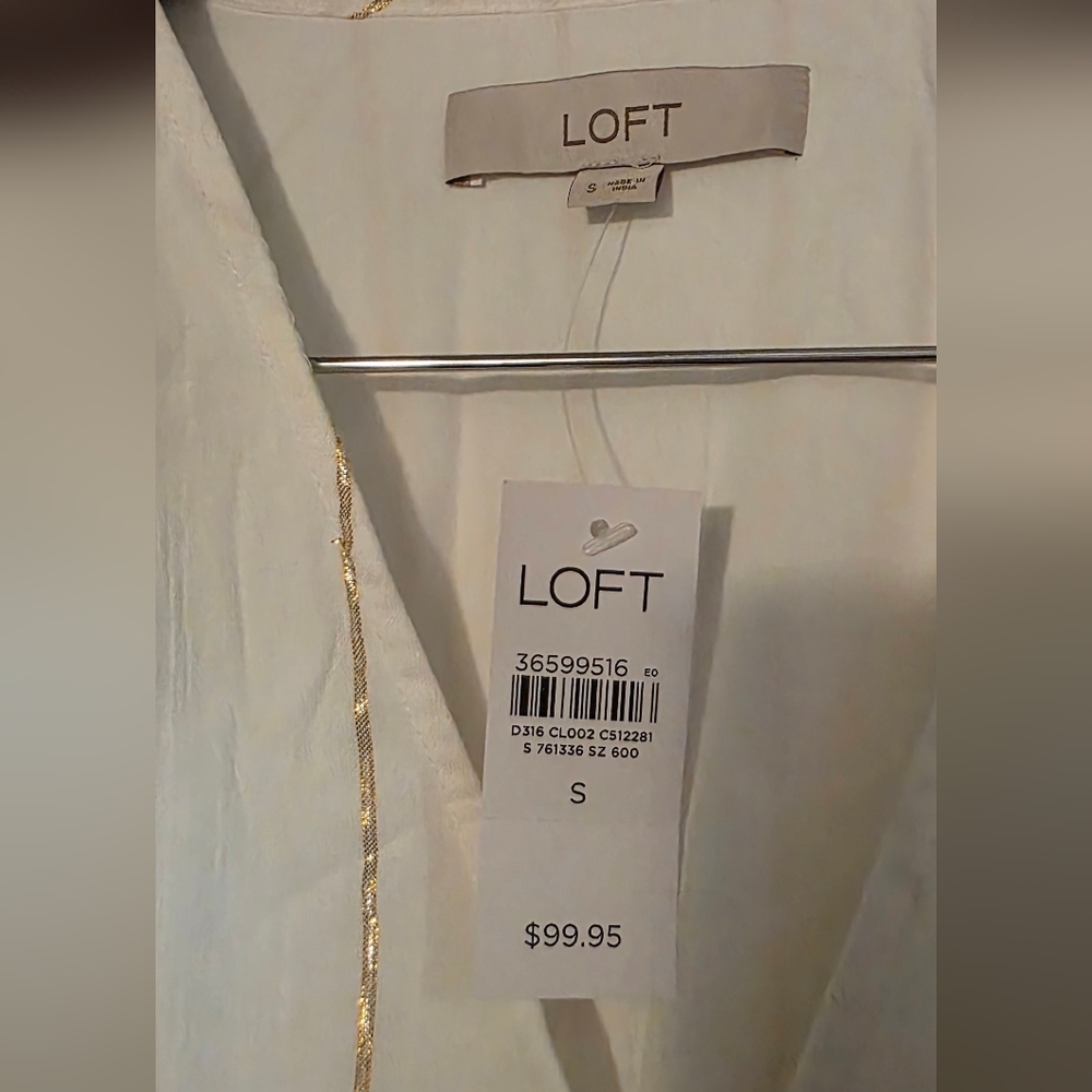 LOFT Elegant White Midi Dress with Gold Accents - Picture 2 of 4